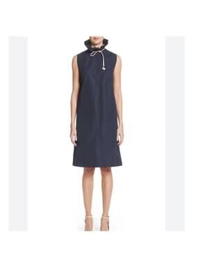 Calvin Klein 205W39NYC Ruffle Neck Poplin Dress Navy Size 4